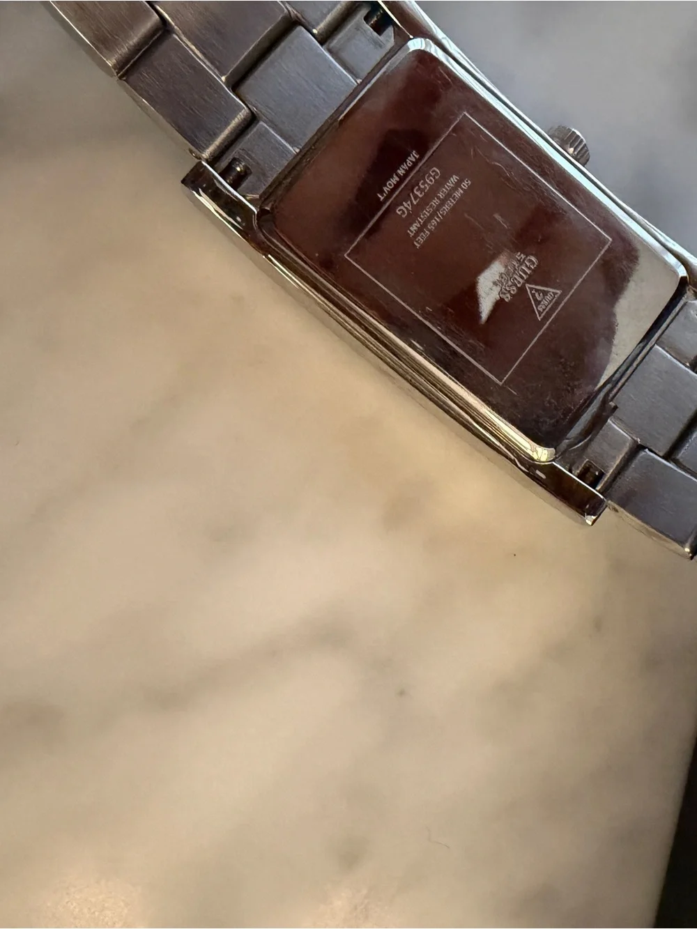 GUESS Silver Stainless Steel Men's Rectangular Black Dial Watch